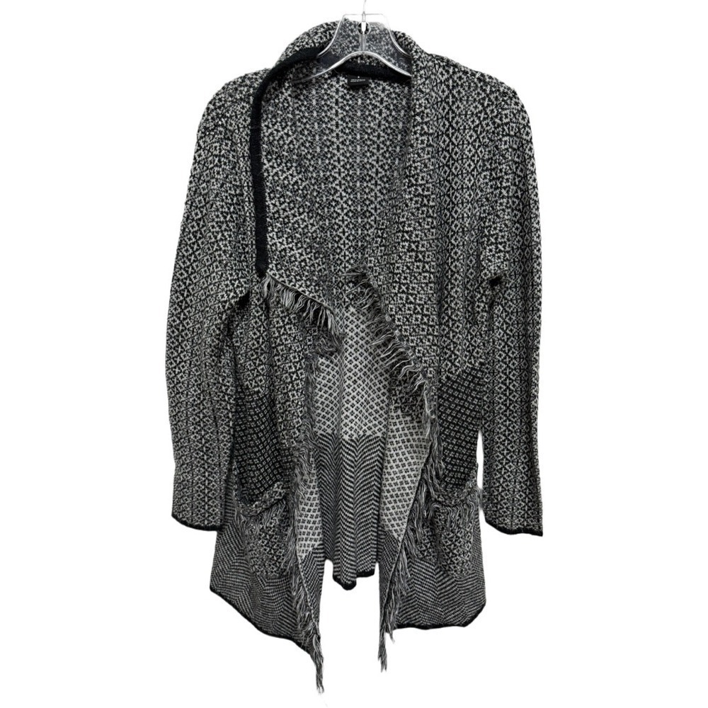 New Directions Black/Gray Asymmetrical Open Front Cardigan Sweater Small Scarf